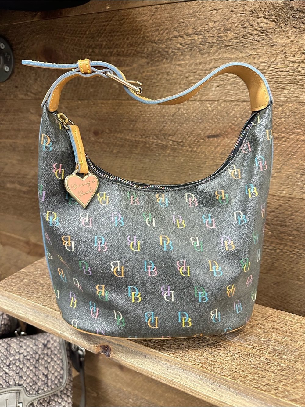 Dooney & Bourke Black Multicolor DB Logo Hobo Shoulder Bag - Picture 5 of 9
